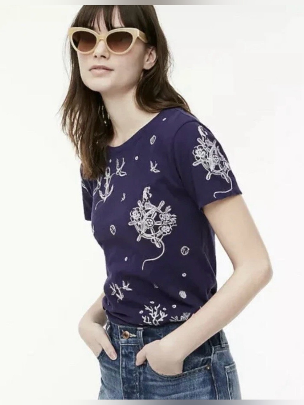 J. Crew Women’s Nautical Embroidered Short-Sleeve Tee; NWT, Sz. M